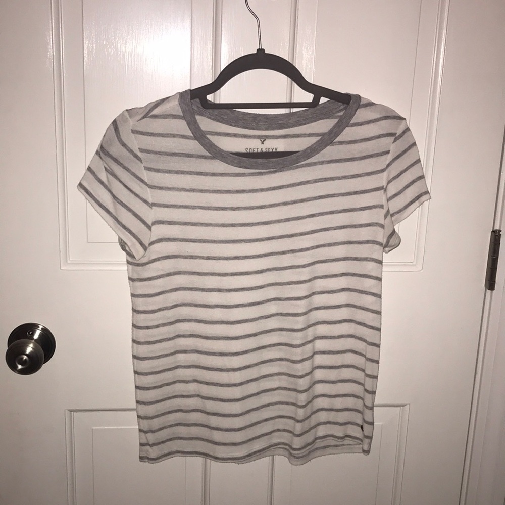 Grey and white striped, soft and sexy tee